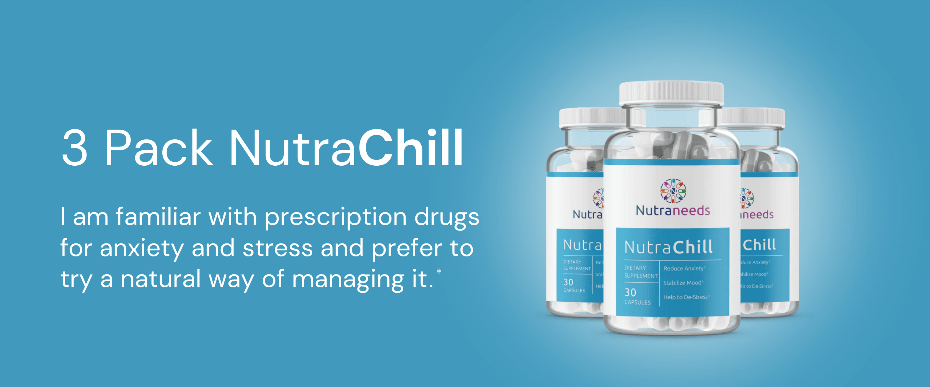 3 Pack of NutraChill Supplement for Anxiety and Stress