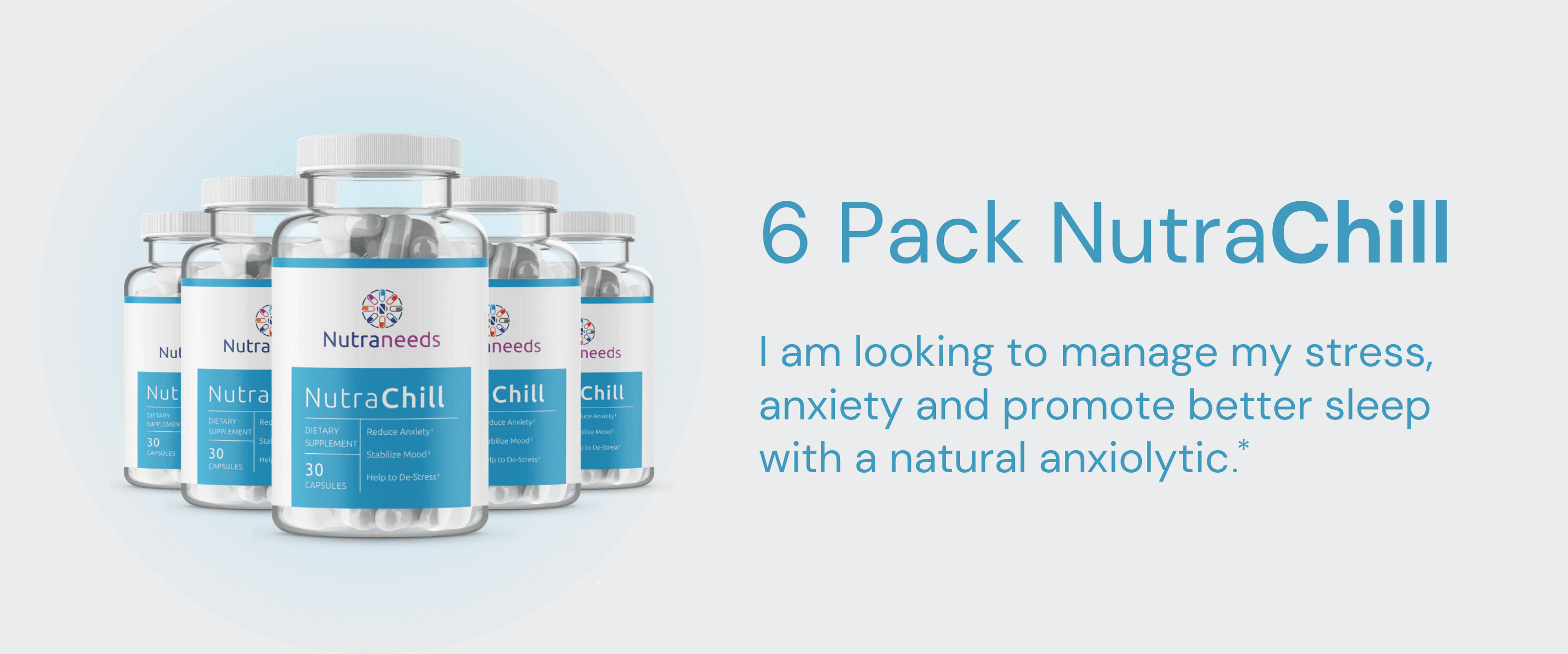 6 Pack of NutraChill Supplements to manage stress and anxiety